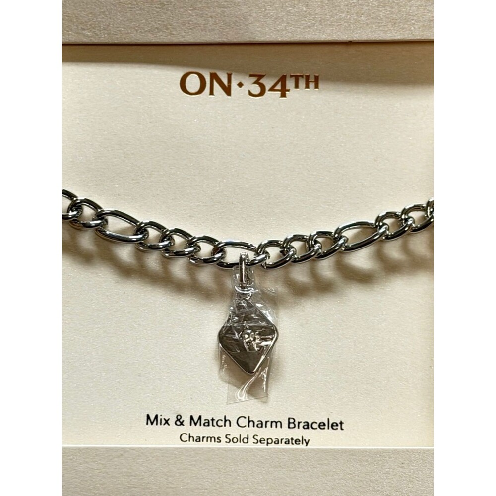Women's ON 34TH Silver Tone Mix & Match Charm Bracelet One Size
